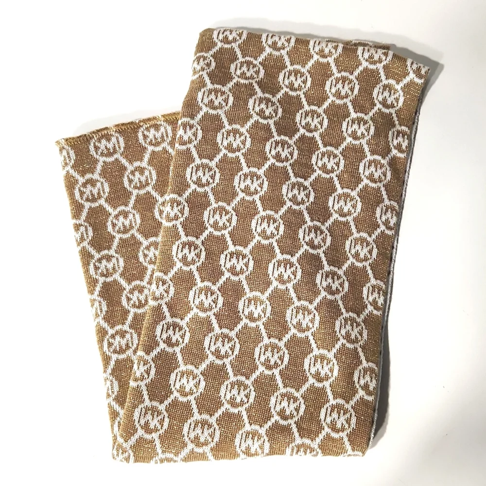 NEW Michael Kors Gold Metallic Signature Logo Infinity Scarf Wrap